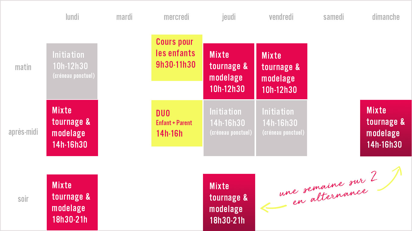 agenda cours ceramique